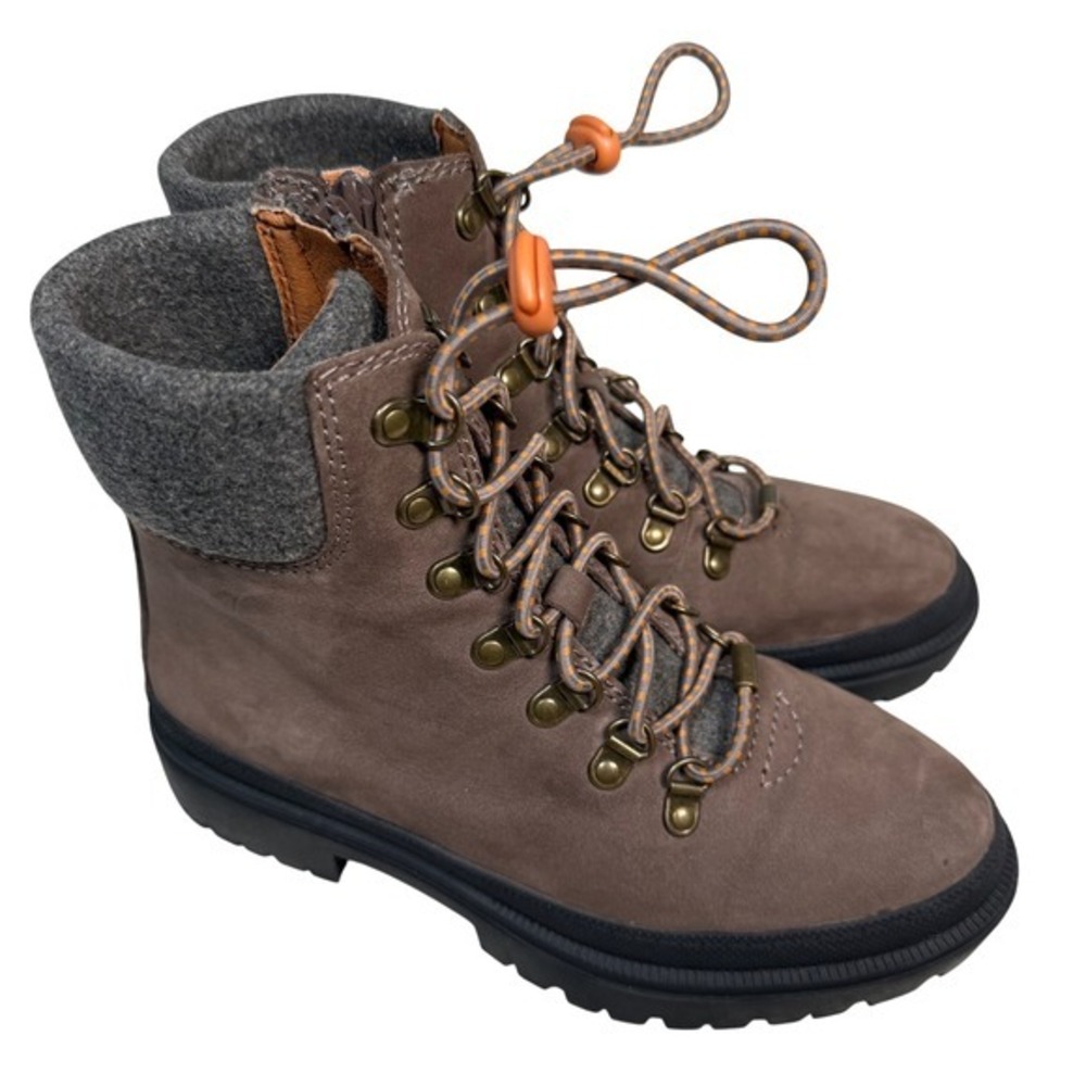 Lucky‎ Brand Eavan Brown Leather Hiking Boots Side Zip Lug Sole Women's Size 7